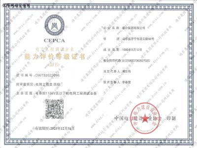 能力評價(jià)等級證書(shū)
